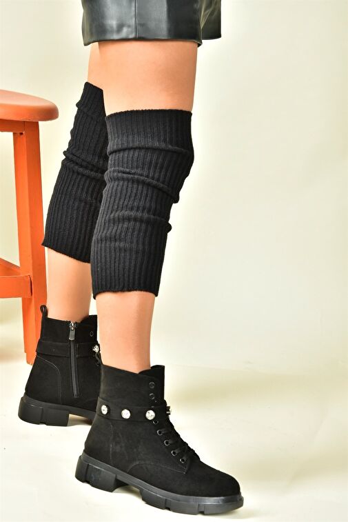 Siyah Süet Taş Detalı Günlük Kadın Bot N820003202 - Görsel 5