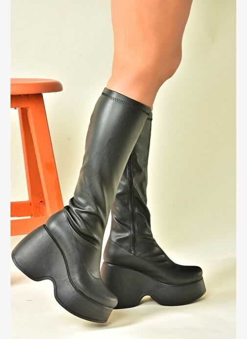 Siyah Streç Dolgu Topuklu Kadın Çizme N973444409 - Görsel 5