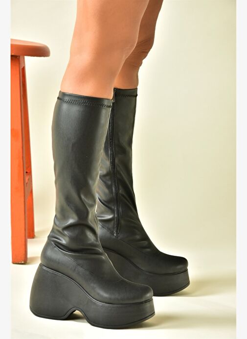 Siyah Streç Dolgu Topuklu Kadın Çizme N973444409 - Görsel 3