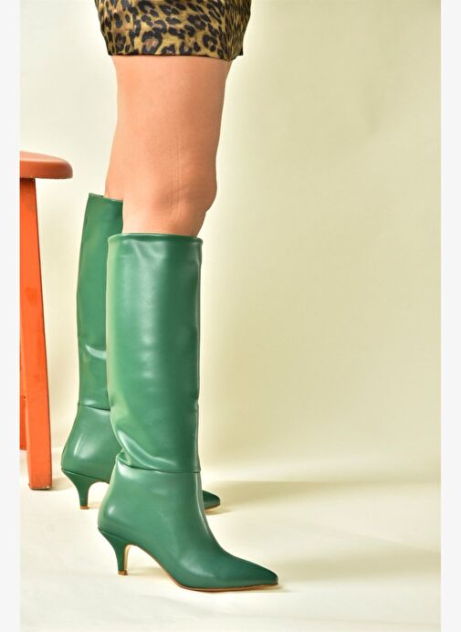 Yeşil Alçak Topuklu Kadın Çizme J749205309 - Görsel 3