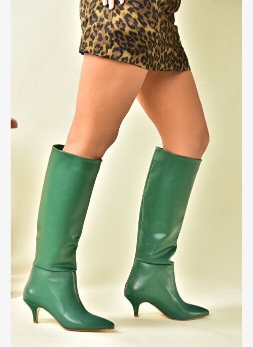 Yeşil Alçak Topuklu Kadın Çizme J749205309 - Görsel 2