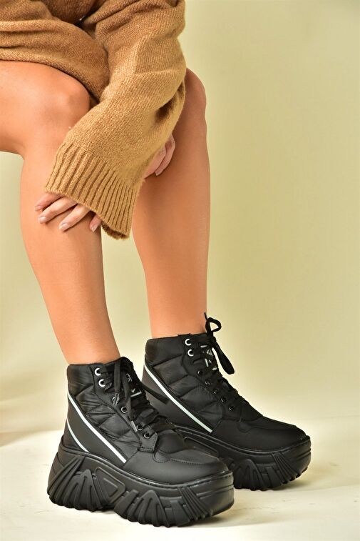 Siyah Yüksek Tabanlı Kadın Sneakers Bot N973115009 - Görsel 4