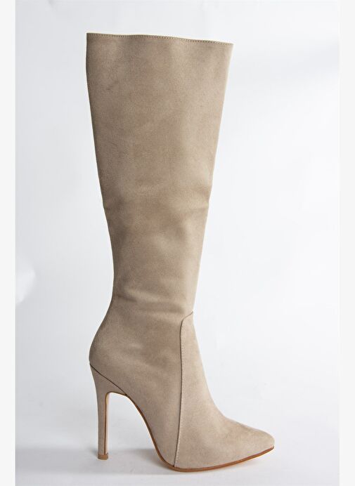 Bej Süet İnce Topuklu Sivri Burun Kadın Çizme N372530102 - Görsel 7