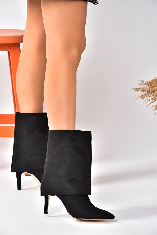 Siyah Süet İnce Topuklu Günlük Kadın Bot N572560902 - Görsel 3