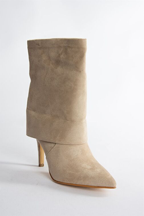 Bej Süet İnce Topuklu Günlük Kadın Bot N572560902 - Görsel 7