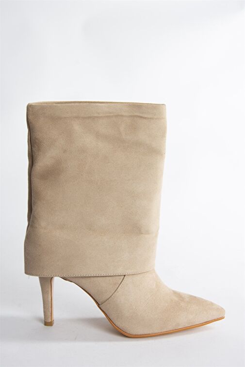 Bej Süet İnce Topuklu Günlük Kadın Bot N572560902 - Görsel 8
