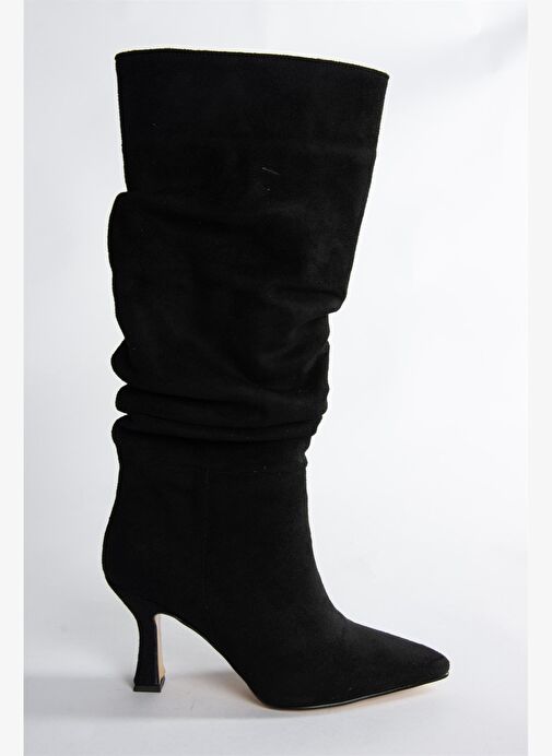 Siyah Süet Topuklu Büzgü Model Kadın Ayakkabı N749830002 - Görsel 7