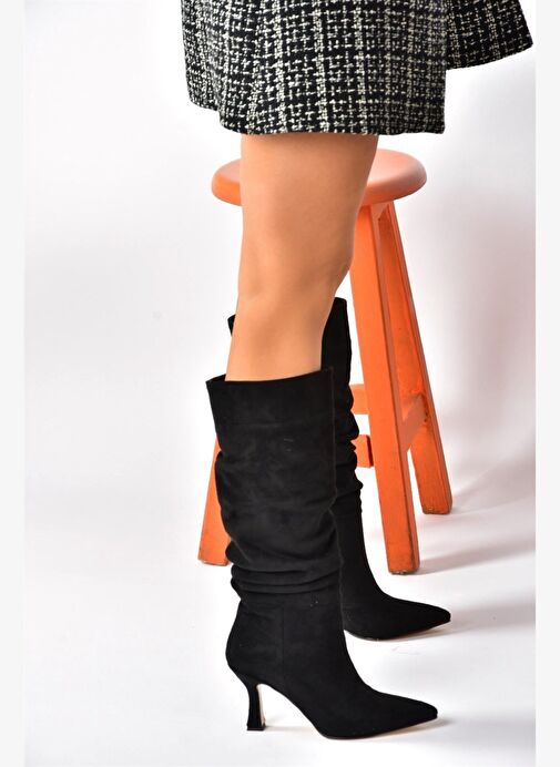 Siyah Süet Topuklu Büzgü Model Kadın Ayakkabı N749830002 - Görsel 3