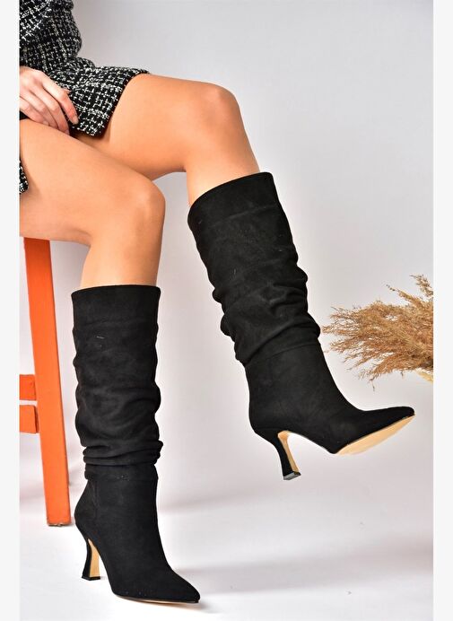 Siyah Süet Topuklu Büzgü Model Kadın Ayakkabı N749830002 - Görsel 5