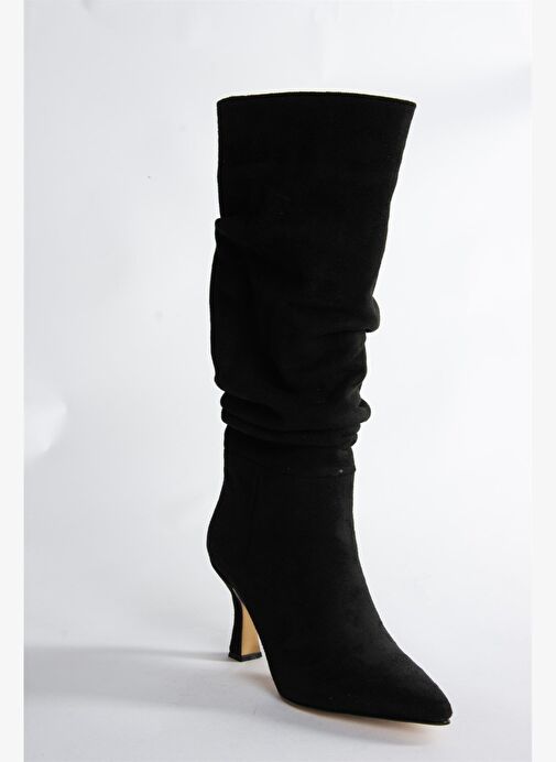 Siyah Süet Topuklu Büzgü Model Kadın Ayakkabı N749830002 - Görsel 6