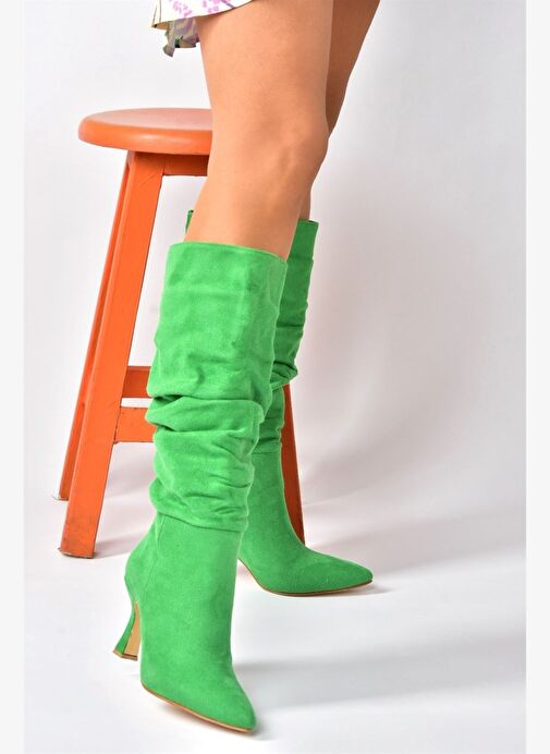 Yeşil Süet Topuklu Büzgü Model Kadın Ayakkabı N749830002 - Görsel 2