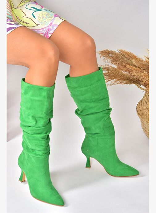 Yeşil Süet Topuklu Büzgü Model Kadın Ayakkabı N749830002 - Görsel 4