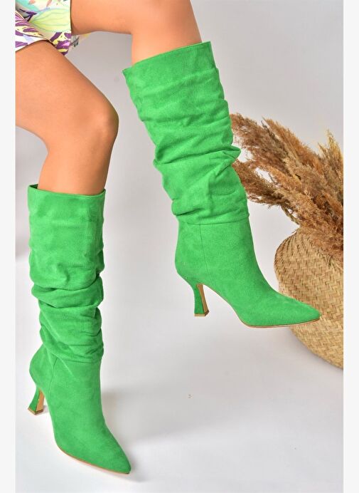 Yeşil Süet Topuklu Büzgü Model Kadın Ayakkabı N749830002 - Görsel 5