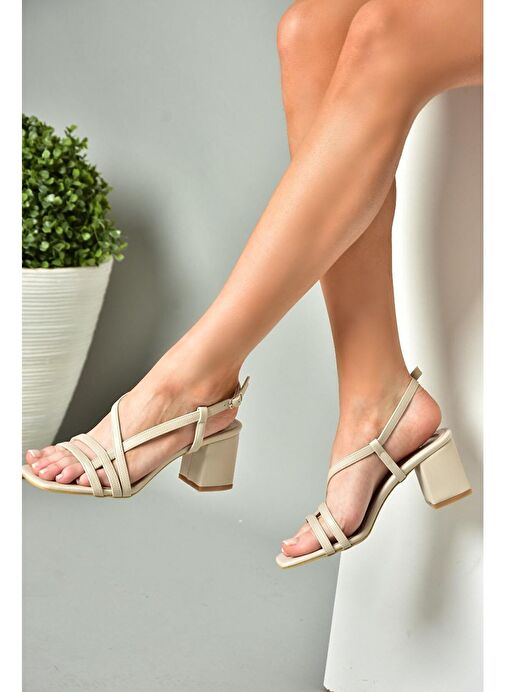 Bej Kalın Topuklu Kadın Ayakkabı H922741009 - Görsel 6