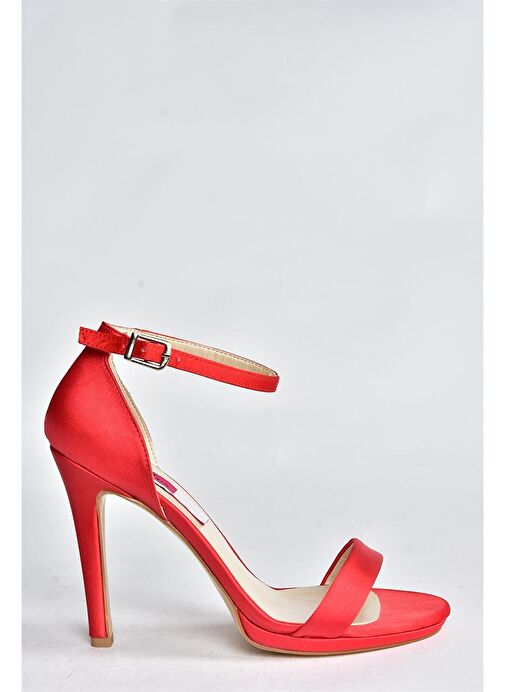 Kırmızı Saten Kumaş İnce Bantlı Kadın Topuklu Abiye Ayakkabı M348072404 - Görsel 6