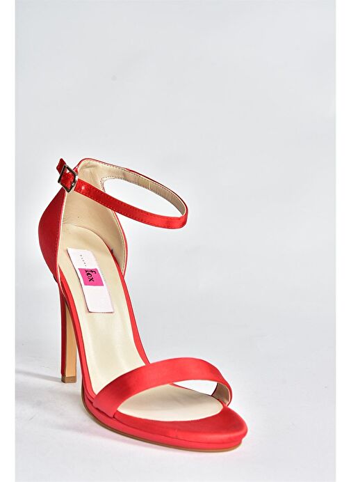 Kırmızı Saten Kumaş İnce Bantlı Kadın Topuklu Abiye Ayakkabı M348072404 - Görsel 7