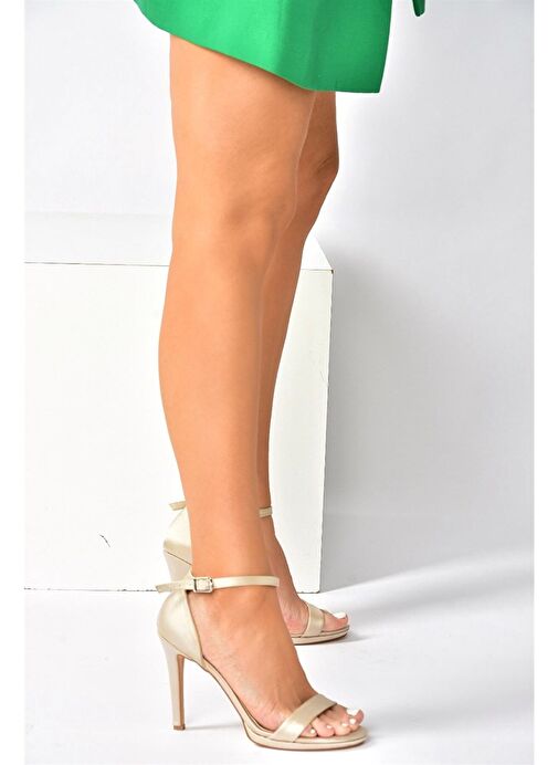 Ten Saten Kumaş İnce Bantlı Kadın Topuklu Abiye Ayakkabı M348072404 - Görsel 3