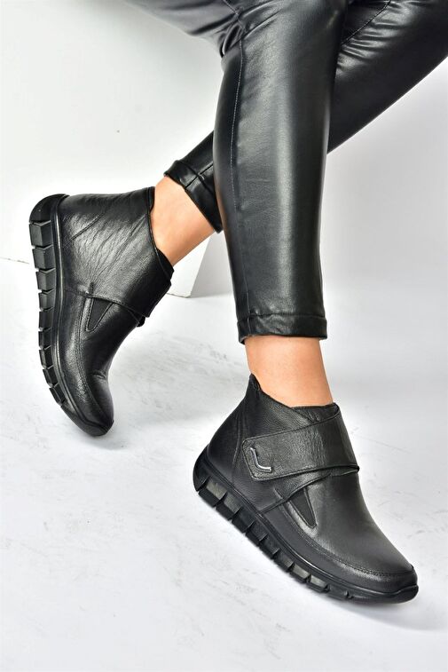 Siyah Hakiki Deri Comfort Ortopedik Taban Kadın Bot N555361003 - Görsel 5