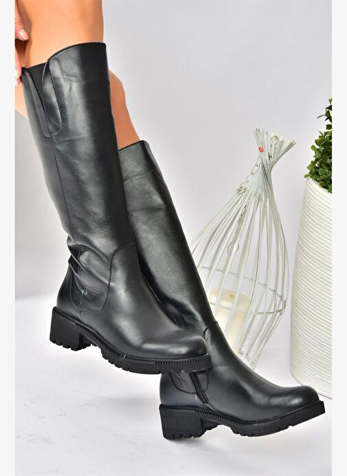 Siyah Hakiki Deri Günlük Kadın Çizme N654226103 - Görsel 4