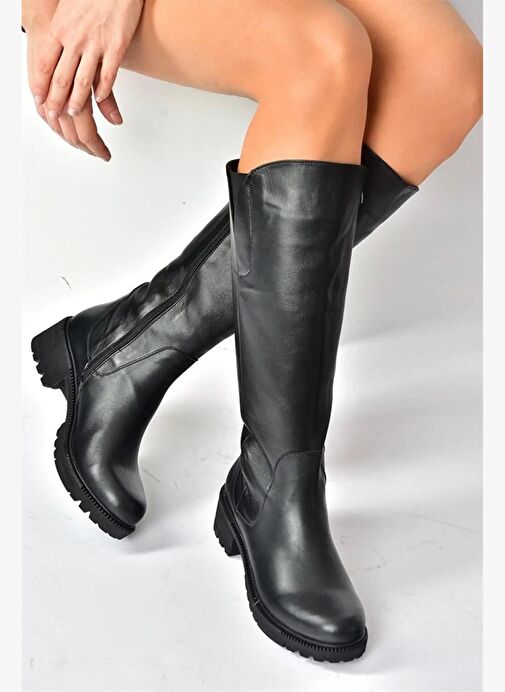 Siyah Hakiki Deri Günlük Kadın Çizme N654226103 - Görsel 2