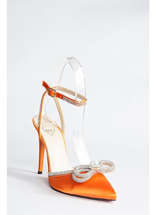 Turuncu Saten Kumaş Taşlı Kadın Topuklu Ayakkabı K654051204 - Görsel 6