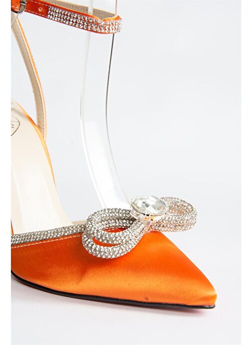 Turuncu Saten Kumaş Taşlı Kadın Topuklu Ayakkabı K654051204 - Görsel 8
