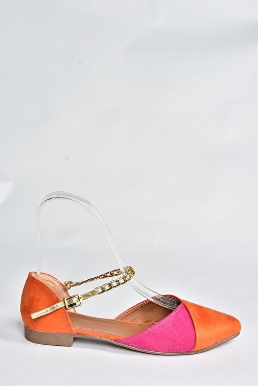 Turuncu/Fuşya Süet Zincir Detaylı Kadın Babet P726054502 - Görsel 7