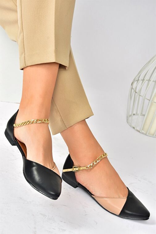 Siyah/Ten Zincir Detaylı Kadın Babet P726054509 - Görsel 3