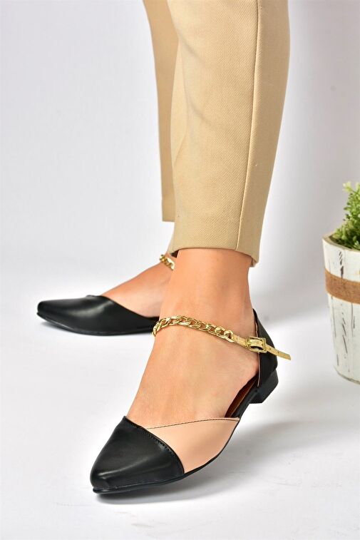 Siyah/Ten Zincir Detaylı Kadın Babet P726054509 - Görsel 4
