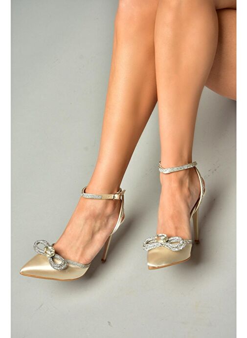 Ten Saten Kumaş Taşlı Kadın Topuklu Ayakkabı K654051204 - Görsel 3