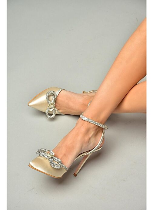 Ten Saten Kumaş Taşlı Kadın Topuklu Ayakkabı K654051204 - Görsel 4