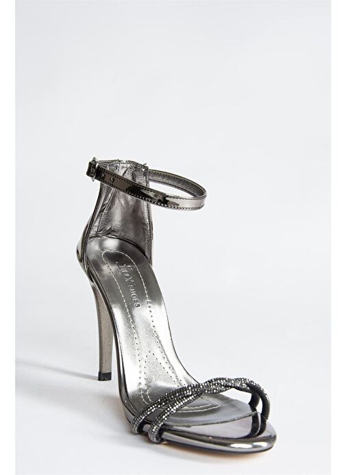 Platin Ayna Taşlı İnce Topuklu Kadın Abiye Ayakkabı P251144134 - Görsel 6