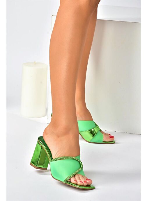 Yeşil Şeffaf Topuklu Kadın Abiye Terlik P820207523 - Görsel 3