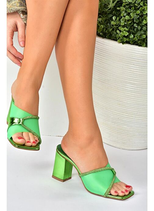 Yeşil Şeffaf Topuklu Kadın Abiye Terlik P820207523 - Görsel 5