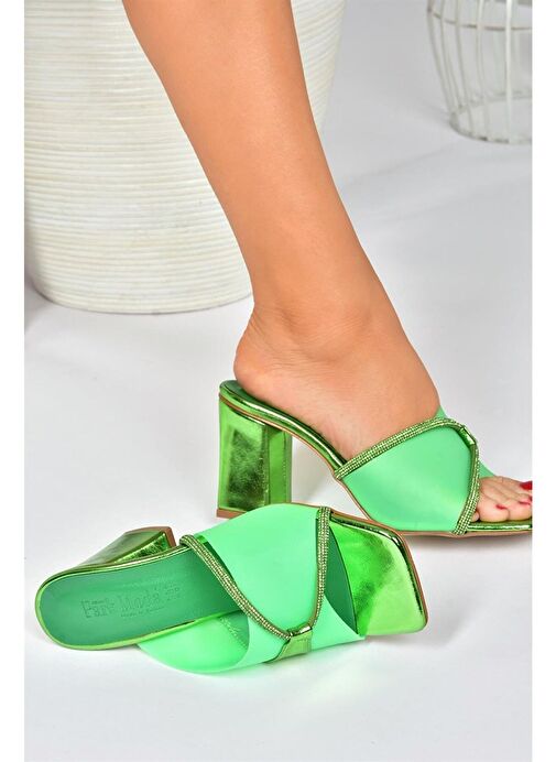 Yeşil Şeffaf Topuklu Kadın Abiye Terlik P820207523 - Görsel 6