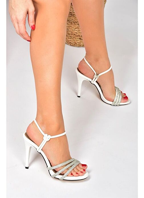 Beyaz Taşlı İnce Topuklu Kadın Abiye Ayakkabı P997005509 - Görsel 2
