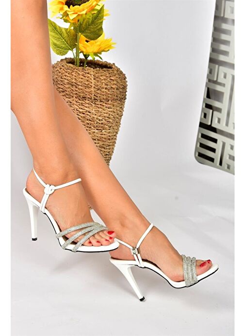 Beyaz Taşlı İnce Topuklu Kadın Abiye Ayakkabı P997005509 - Görsel 3