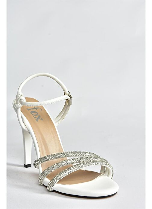 Beyaz Taşlı İnce Topuklu Kadın Abiye Ayakkabı P997005509 - Görsel 6