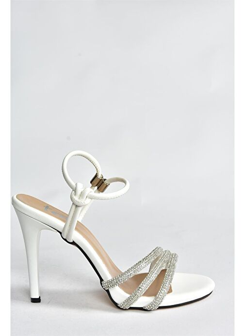 Beyaz Taşlı İnce Topuklu Kadın Abiye Ayakkabı P997005509 - Görsel 7