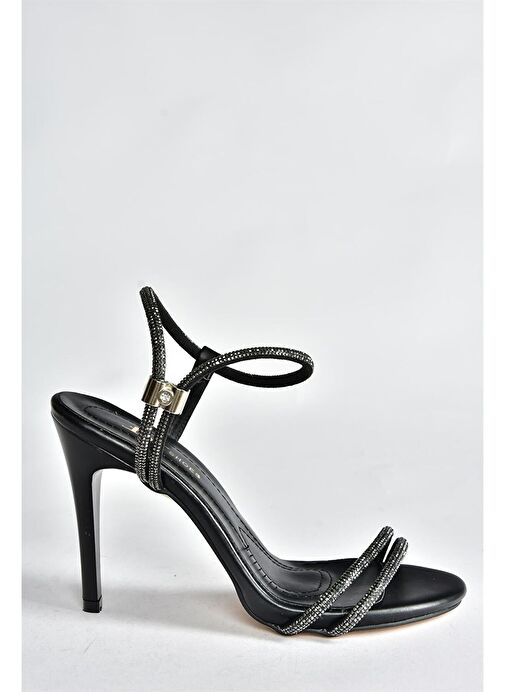 Siyah Taşlı İnce Bantlı Topuklu Kadın Abiye Ayakabı P251775009 - Görsel 5