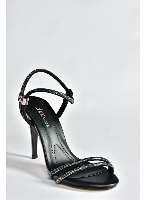 Siyah Taşlı İnce Bantlı Topuklu Kadın Abiye Ayakabı P251775009 - Görsel 6