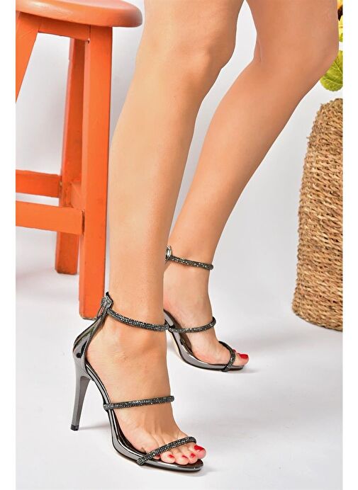 Platin Ayna İnce Topuklu Kadın Abiye Ayakkabı P251800134 - Görsel 2