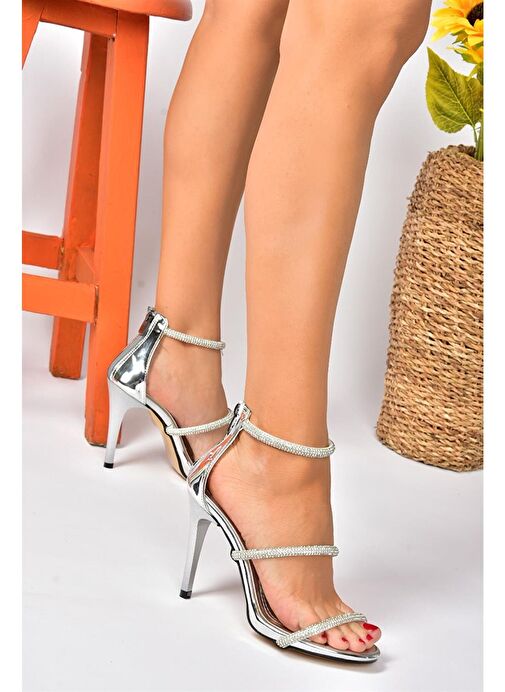 Gümüş Ayna İnce Topuklu Kadın Abiye Ayakkabı P251800134 - Görsel 5