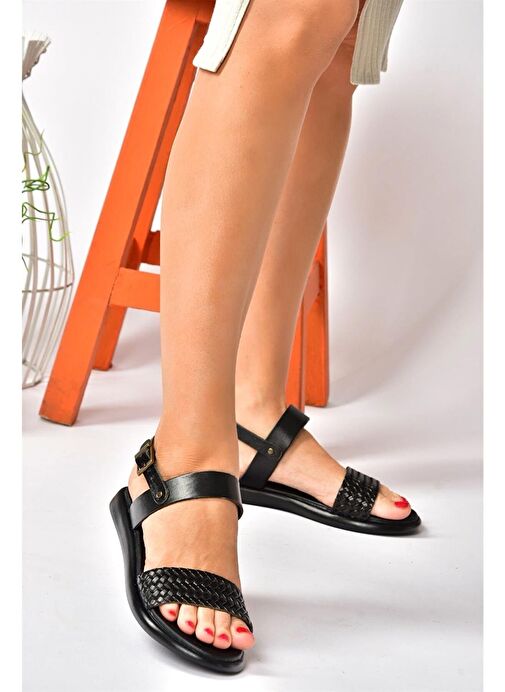 Siyah Hakiki Deri Günlük Kadın Sandalet P291013603 - Görsel 3