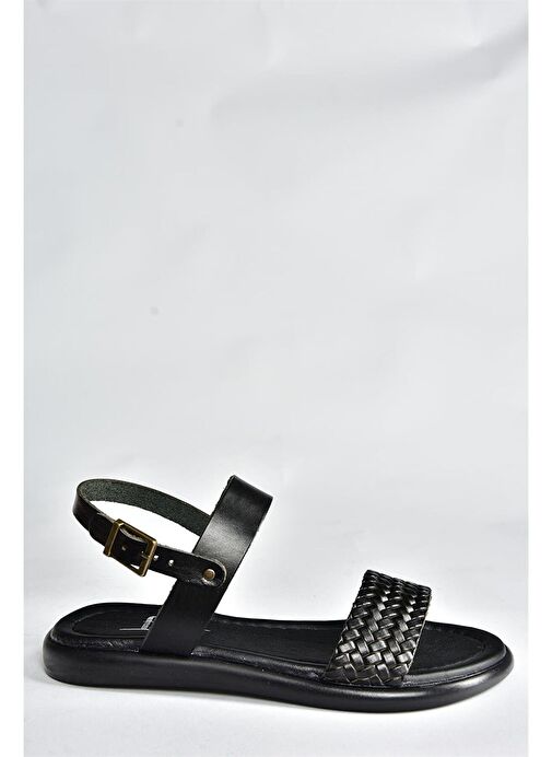 Siyah Hakiki Deri Günlük Kadın Sandalet P291013603 - Görsel 6