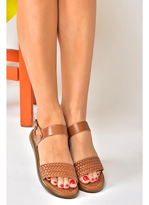 Taba Hakiki Deri Günlük Kadın Sandalet P291013603 - Görsel 3