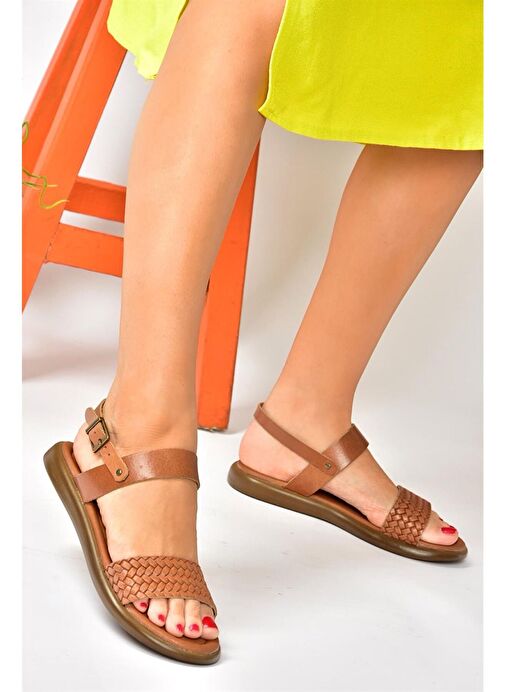 Taba Hakiki Deri Günlük Kadın Sandalet P291013603 - Görsel 5