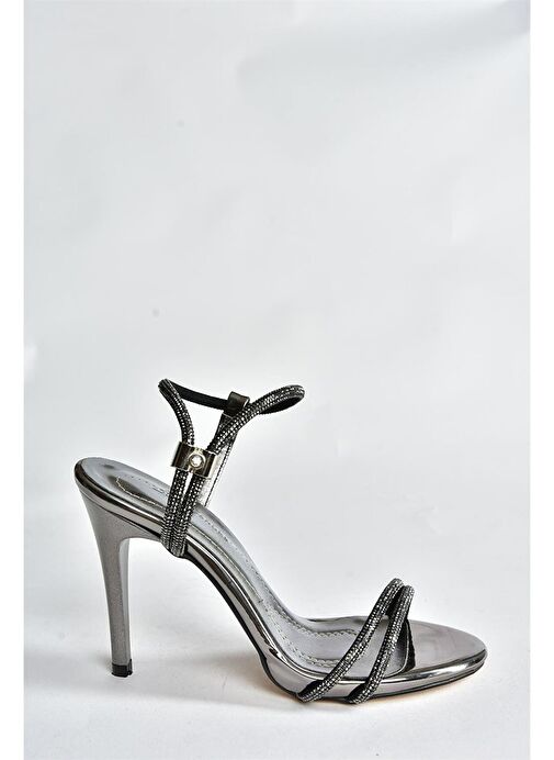 Platin Ayna Taşlı İnce Bantlı Topuklu Kadın Abiye Ayakabı P251775034 - Görsel 6