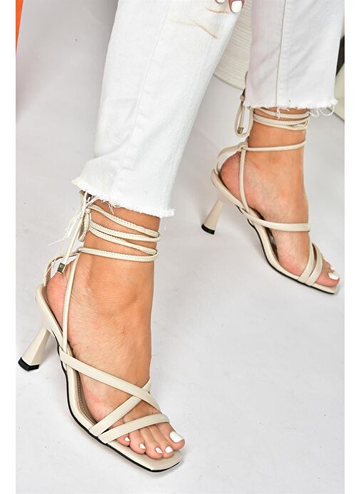 Bej Bilek Bağlamalı Kadın Topuklu Ayakkabı K404070209 - Görsel 2