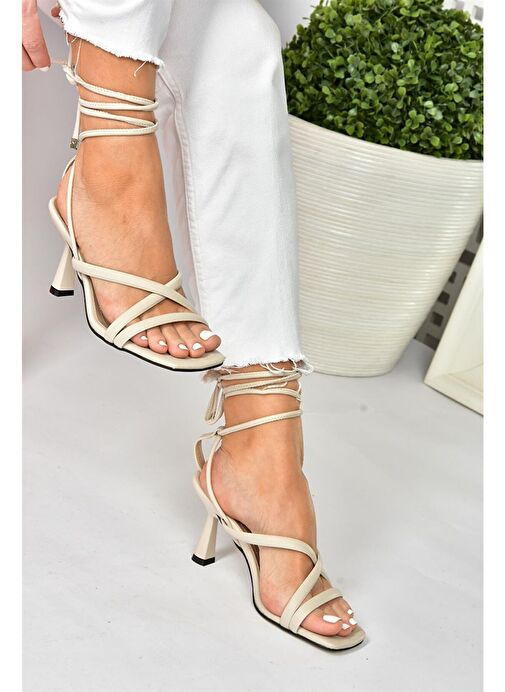 Bej Bilek Bağlamalı Kadın Topuklu Ayakkabı K404070209 - Görsel 4